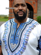 White & Blue Dashiki Shirt