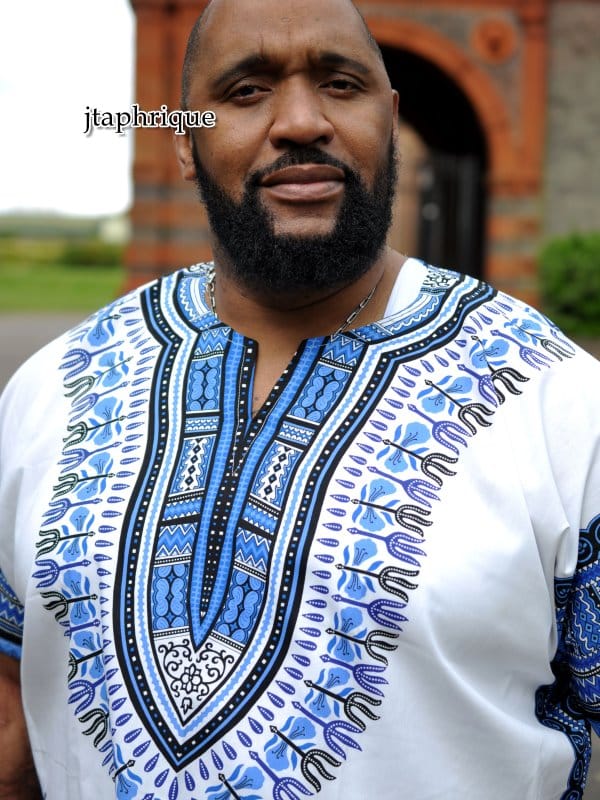 White & Blue Dashiki Shirt