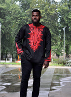 Adish Black & Red African Embroidery Shirt