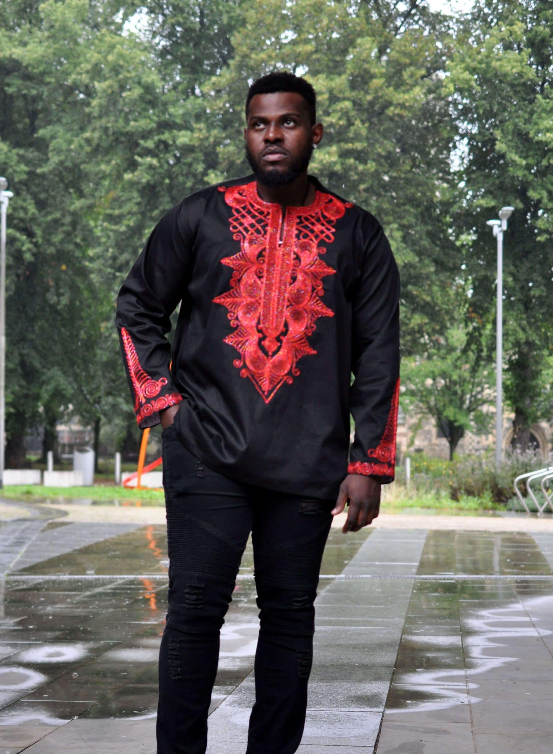 Adish Black & Red African Embroidery Shirt