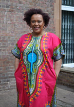 Stylish Pink Dashiki Trendy Zip Dress 100% Cotton