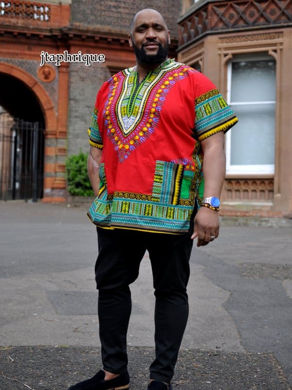 Bright Red & Blue Multi-Coloured Stylish Dashiki Shirt