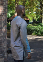 Grey & Turquoise Embroidered Shirt