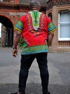 Bright Red & Blue Multi-Coloured Stylish Dashiki Shirt