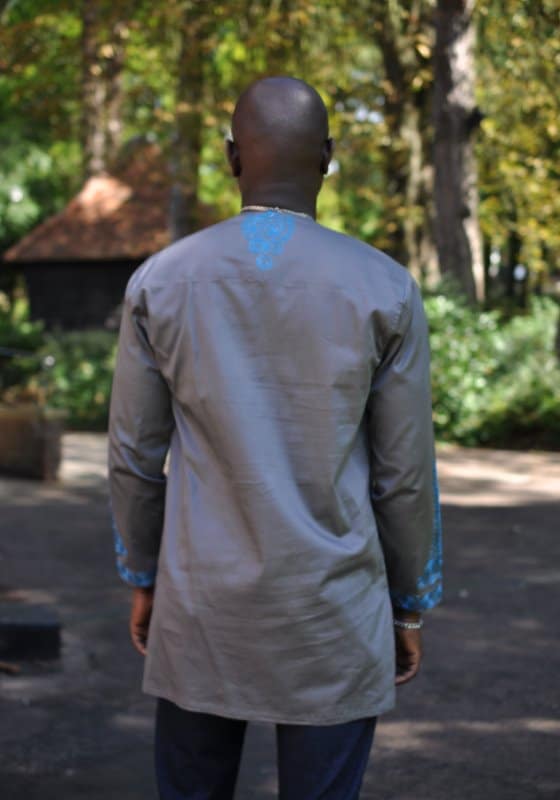 Grey & Turquoise Embroidered Shirt
