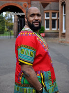 Bright Red & Blue Multi-Coloured Stylish Dashiki Shirt