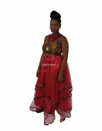 Burgundy Ankara Hem Occasion Dress