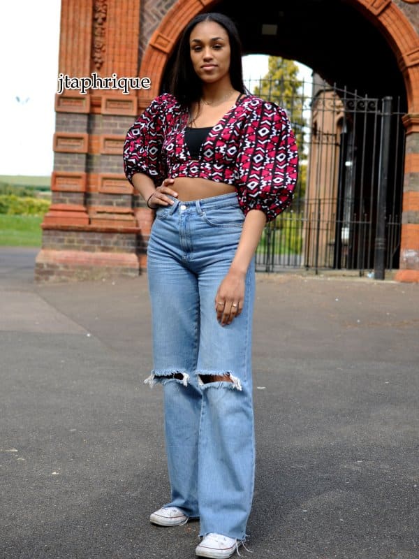 Liquorice African Print Wrap Crop Top