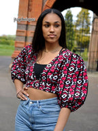 Liquorice African Print Wrap Crop Top