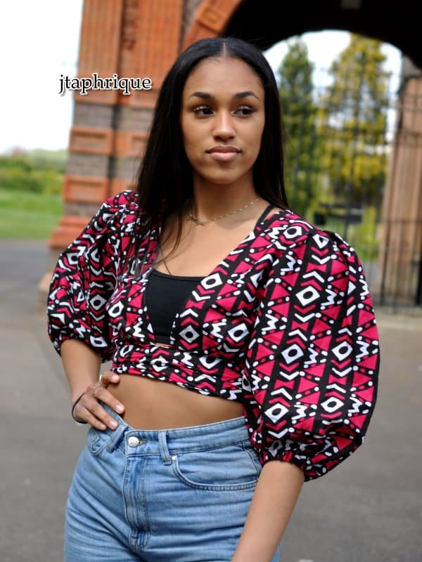 Liquorice African Print Wrap Crop Top
