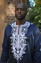 Allus Navy Blue & Silver Embroidery Shirt
