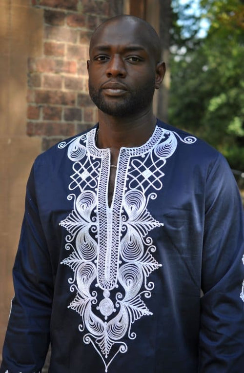 Allus Navy Blue & Silver Embroidery Shirt