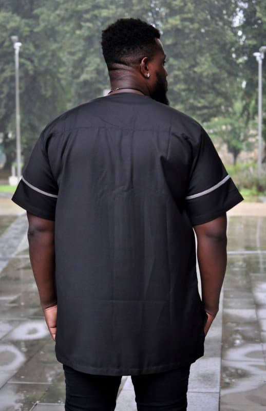Mandla Black & Silver Striped Embroidery Shirt