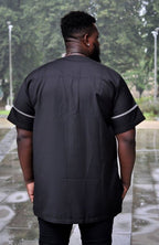 Mandla Black & Silver Striped Embroidery Shirt