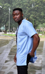 Danso Baby Blue Mens Embroidery Shirt