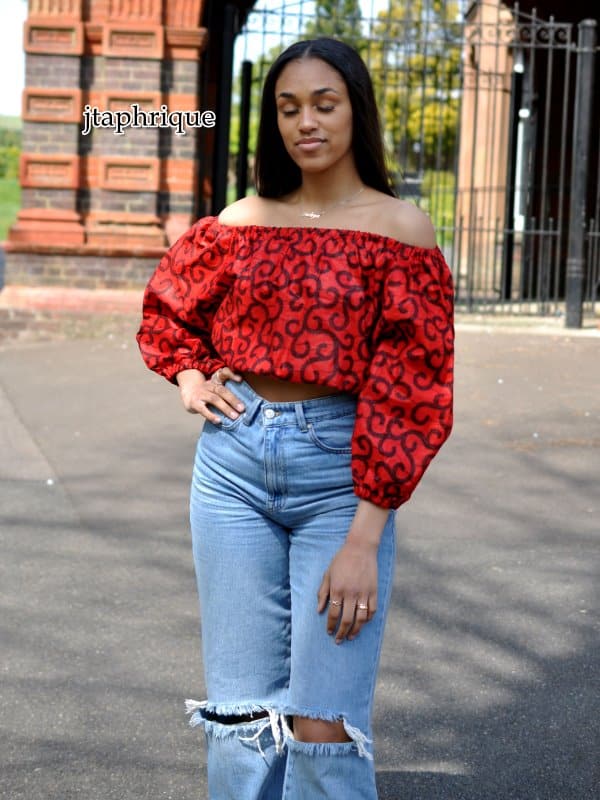 Ravishing Red Ankara African Print Off Shoulder Crop Top