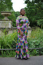 Lace Trim African Print Fit & Flare Occasion Dress