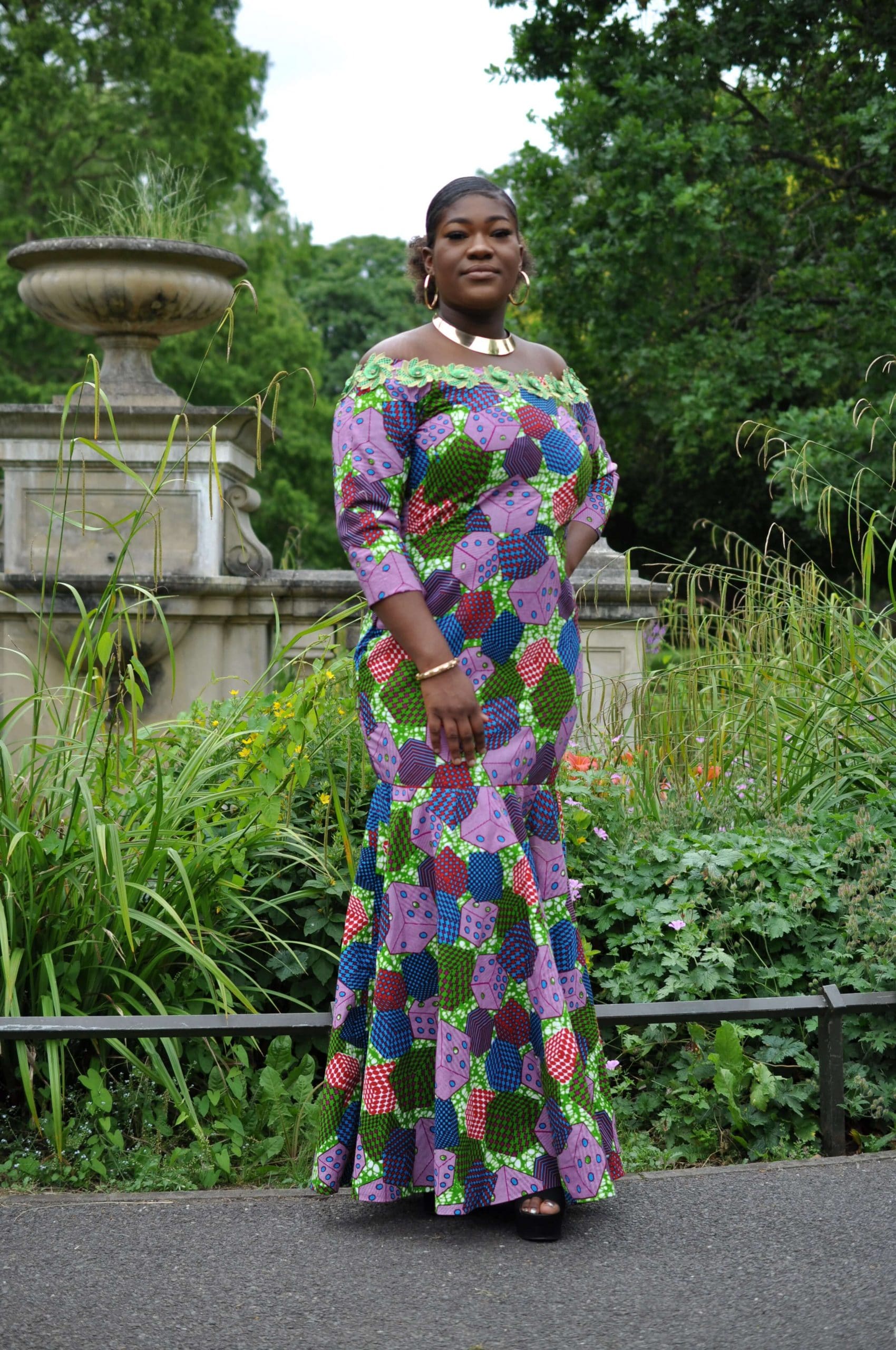 Lace Trim African Print Fit & Flare Occasion Dress