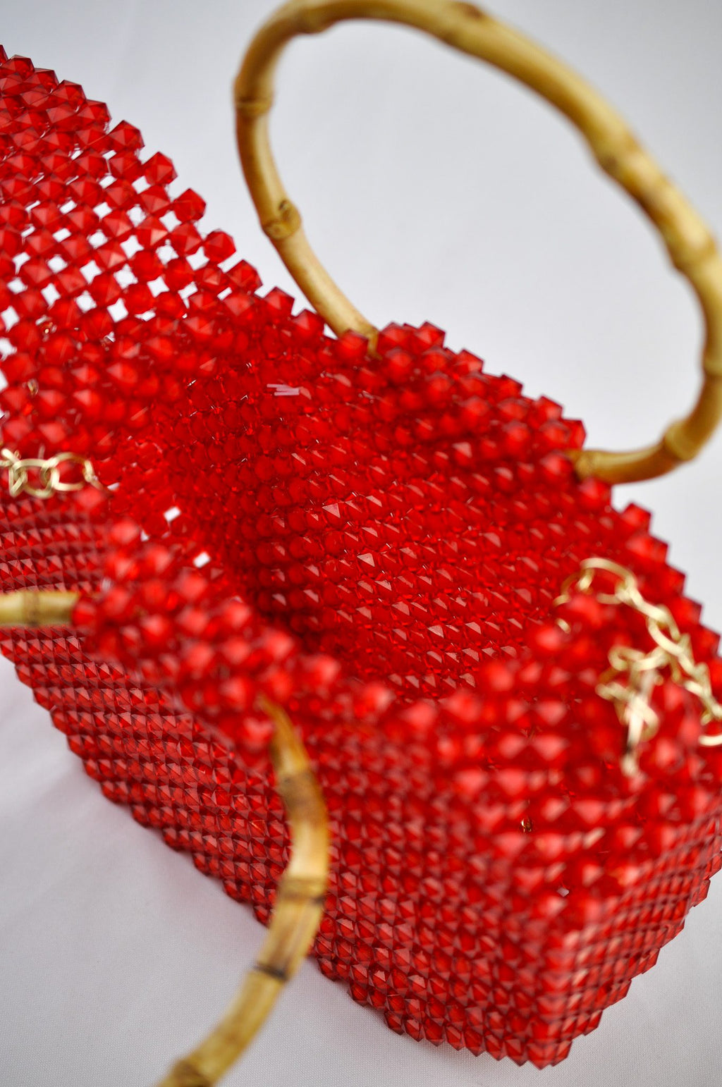 Red Octagon Fola Bamboo Handle Beaded Bag