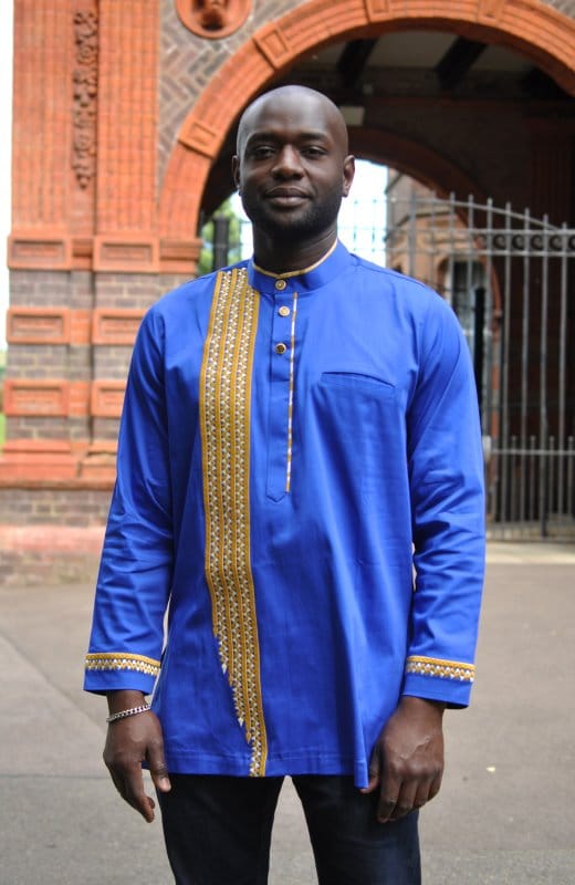 Sky Blue & Gold African Embroidery Shirt