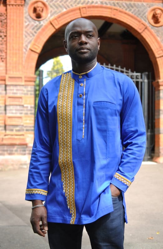 Sky Blue & Gold African Embroidery Shirt