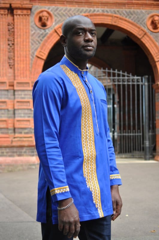 Sky Blue & Gold African Embroidery Shirt