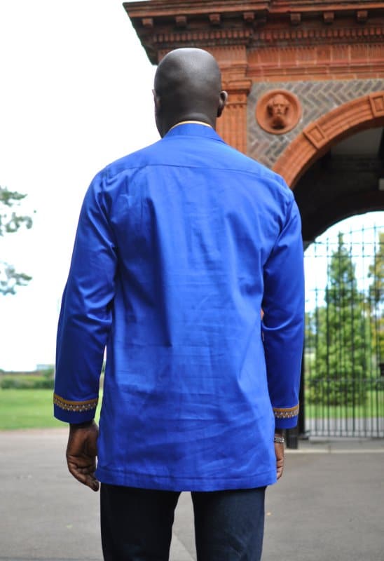 Sky Blue & Gold African Embroidery Shirt