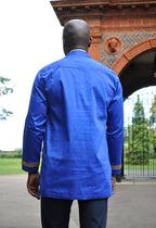 Sky Blue & Gold African Embroidery Shirt