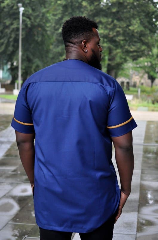 Blue Short Sleeved African Embroidery Shirt