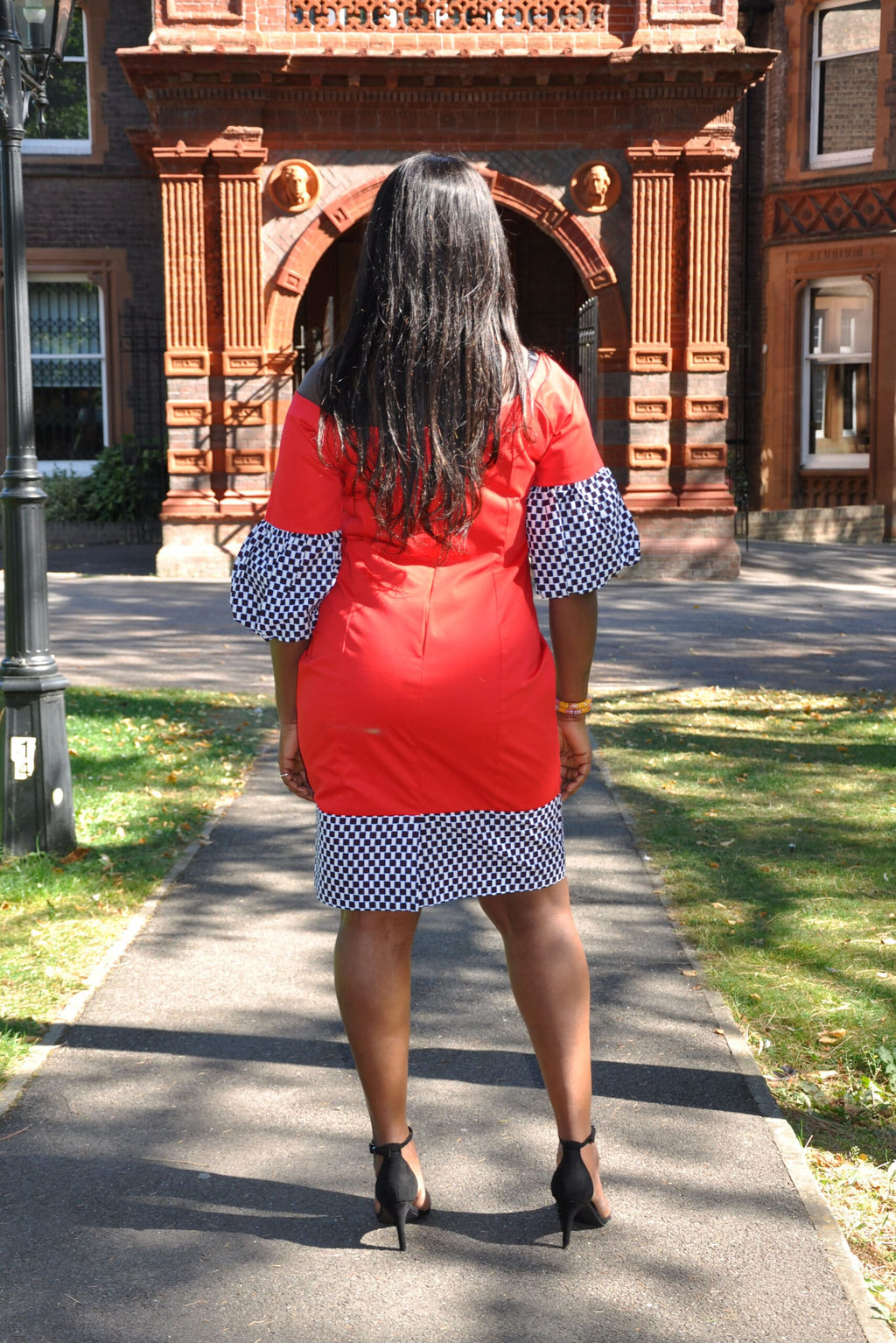 Red Polished Cotton Ankara Checker Dress