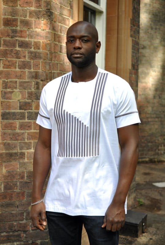 White & Grey Short Sleeved African Embroidery Shirt