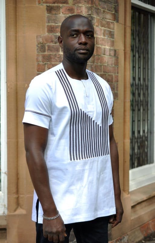 White & Grey Short Sleeved African Embroidery Shirt
