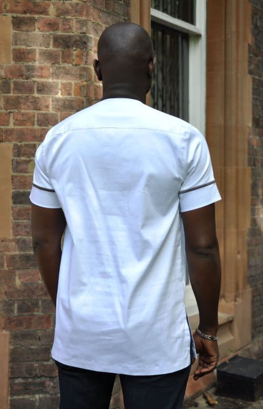 White & Grey Short Sleeved African Embroidery Shirt