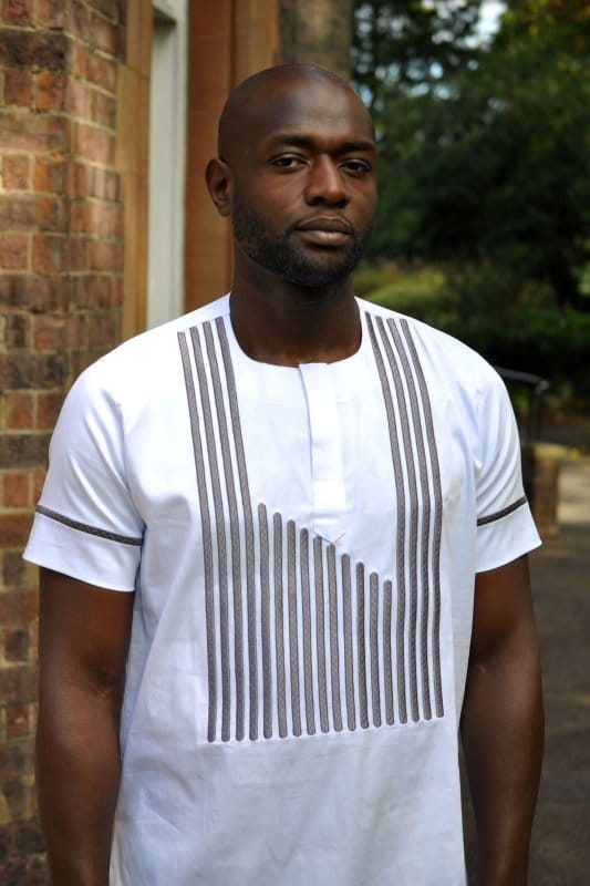 White & Grey Short Sleeved African Embroidery Shirt