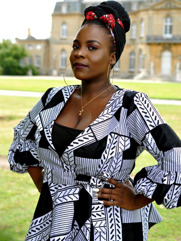 White & Black African Print Peplum Wrap Top