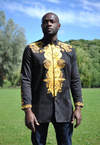 Black & Gold African Embroidery Shirt