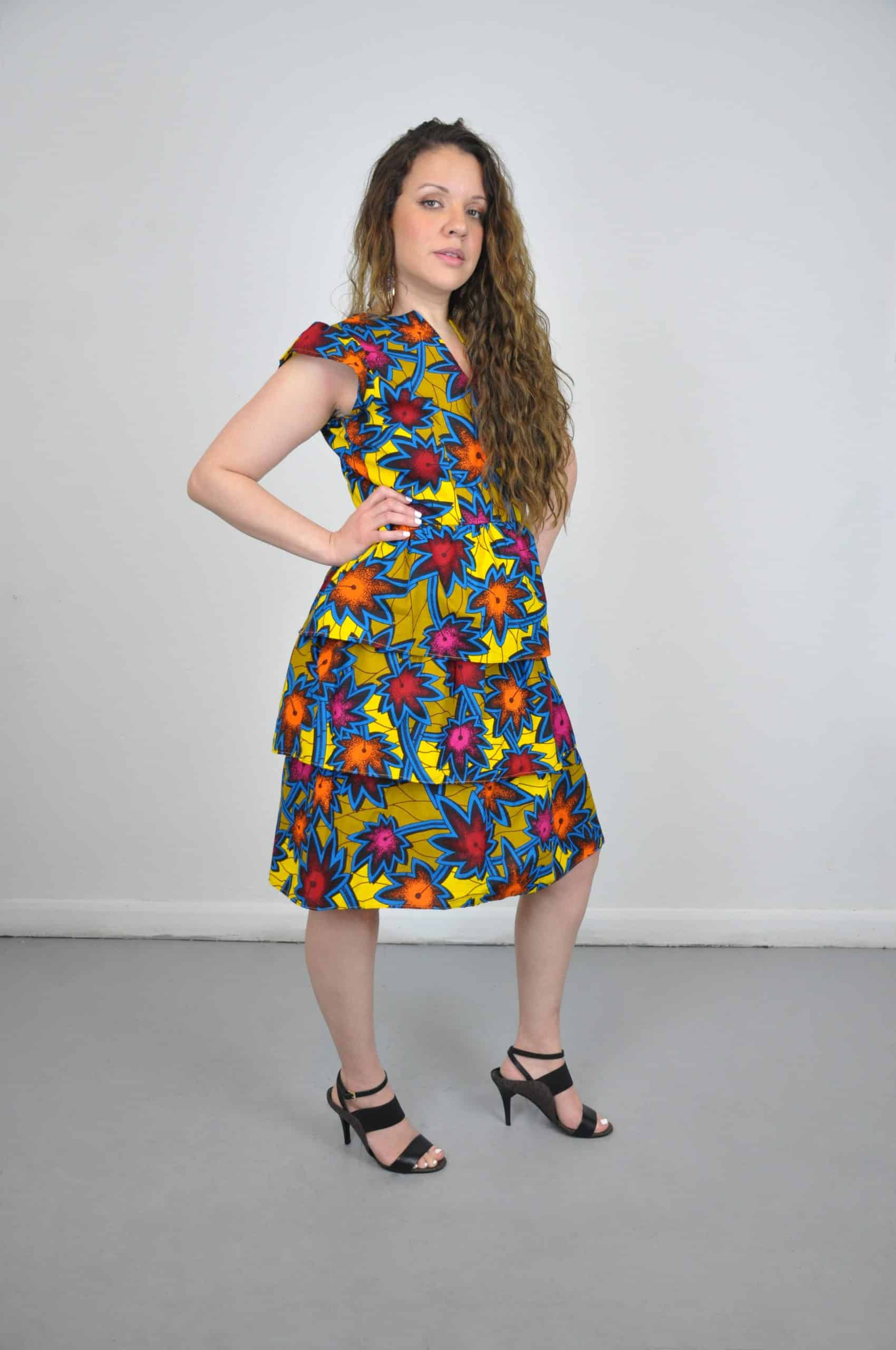 Adesina V Neck Colourful Floral Ankara Dress