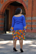 Blue Bodycon African Print Ruffle Hem Dress