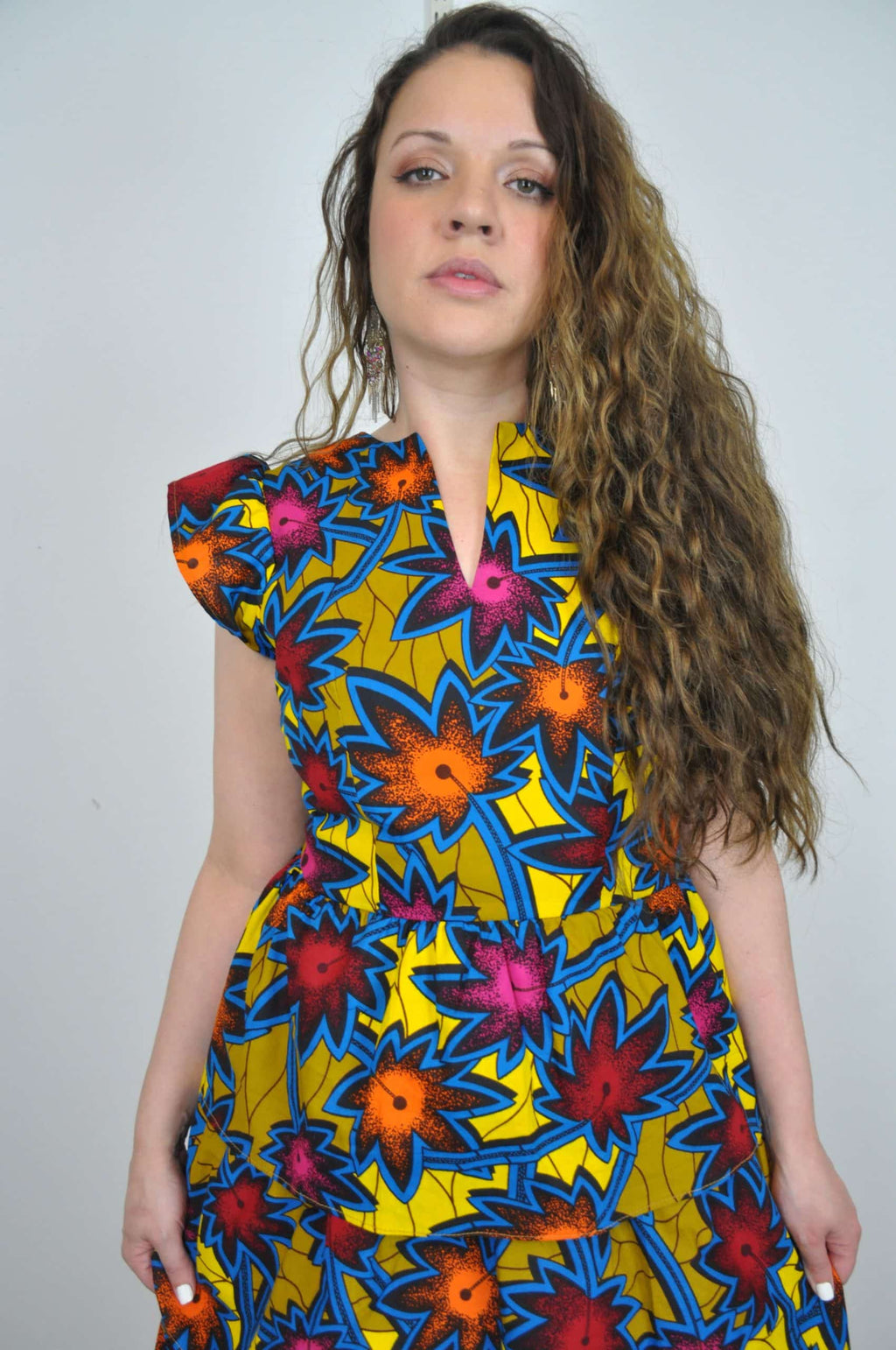 Adesina V Neck Colourful Floral Ankara Dress