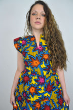 Adesina V Neck Colourful Floral Ankara Dress