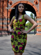 Sage African Floral Print Bodycon Dress