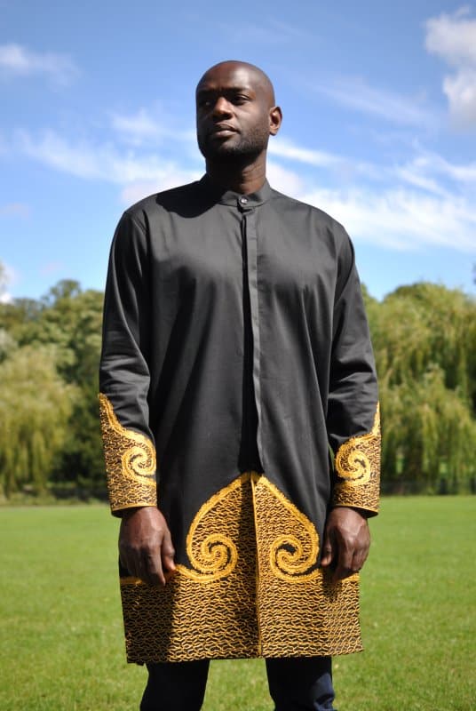 Wole Long Black & Gold African Embroidery Shirt