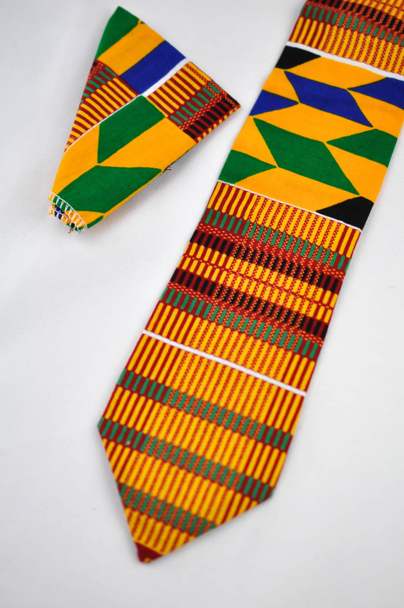 Handcrafted Ash African Kente Tie & Handkerchief Set