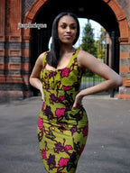 Sage African Floral Print Bodycon Dress