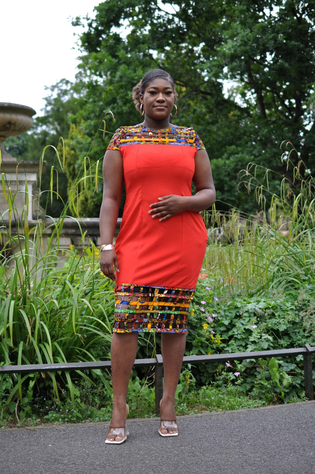 Purplish African Print Net Hem Bodycon Dress