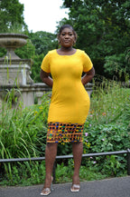 Yellow Bodycon Ankara Mesh Dress