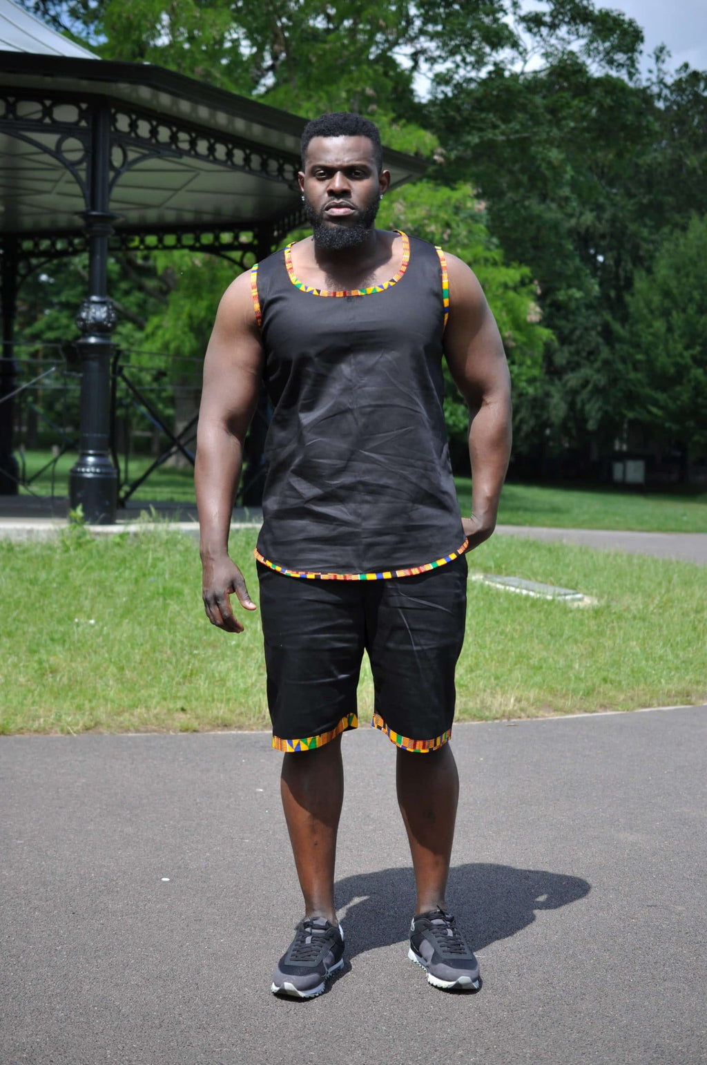 Abasi African Trim Black Two Piece Short Matching Set / Co-ord