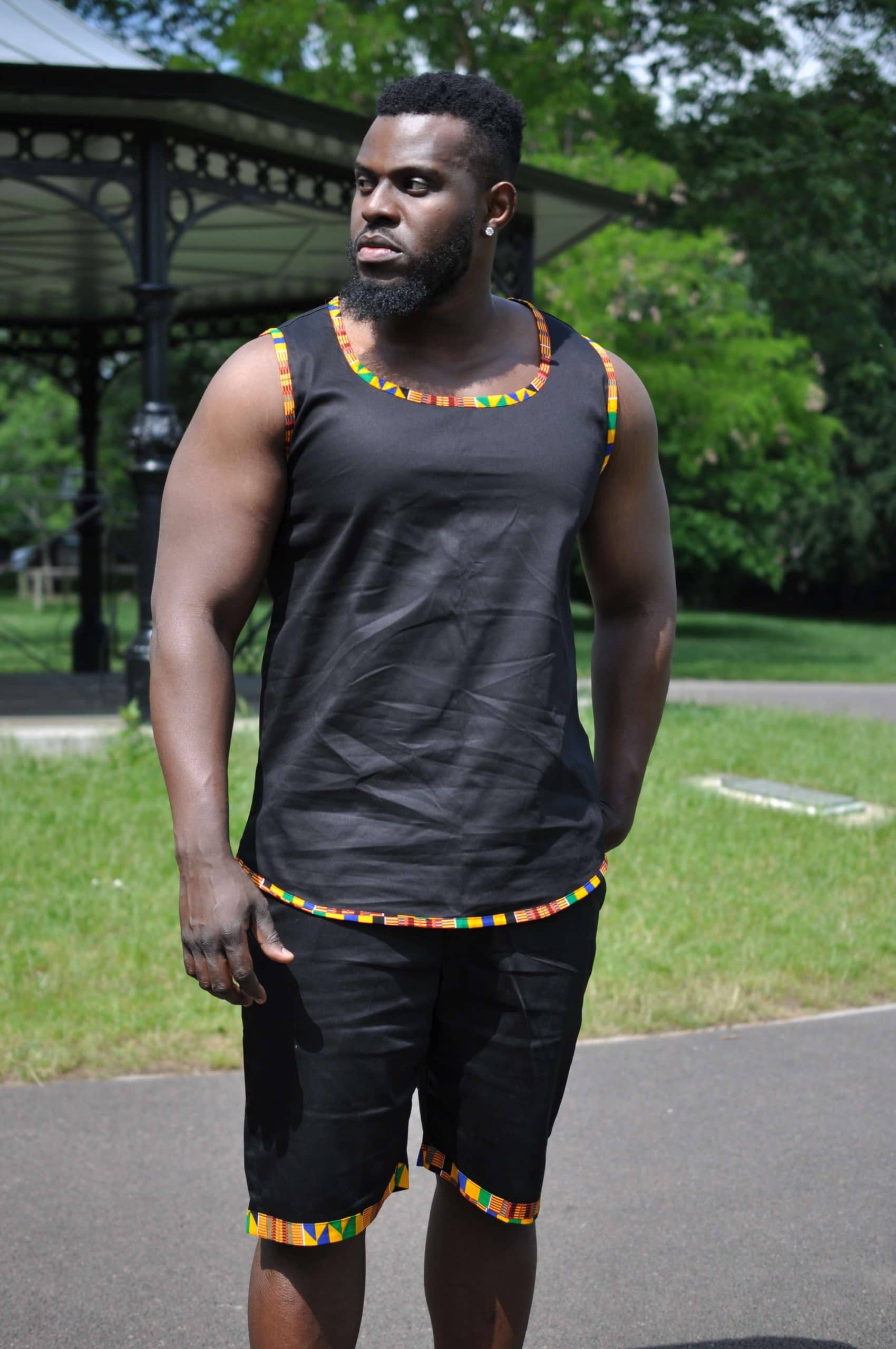 Abasi African Trim Black Two Piece Short Matching Set / Co-ord