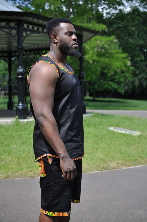Abasi African Trim Black Two Piece Short Matching Set / Co-ord