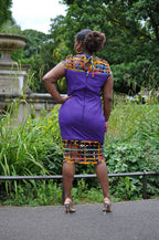 Purplish African Print Net Hem Bodycon Dress